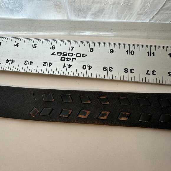 Vintage Brown Leather Belt Rustic Buckle Cutout Design 1.5 in 2X 43 in Everyday - Picture 8 of 11